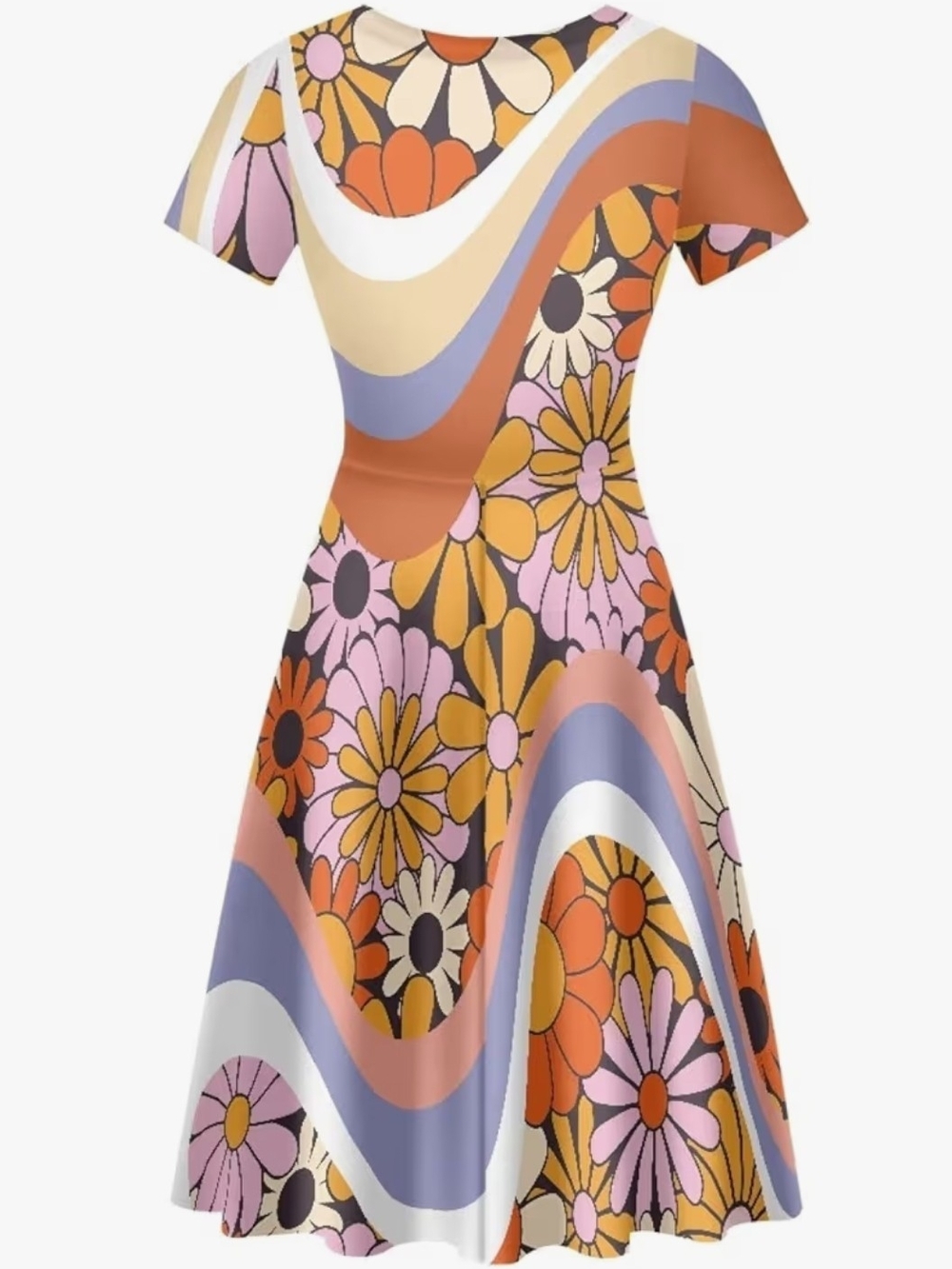 POLERO Women’s Floral Retro Multicolor A-Line Knee Dress Short Sleeve Size L